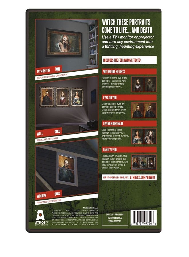 قرص DVD للديكورات الرقمية AtmosFX UnLiving Portraits، مثالي لعرض الصور في حفلات الهالوين والعطلات. - Image 2